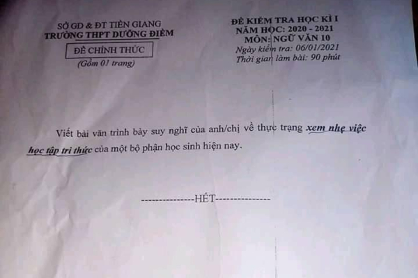 Đề Văn lớp 10 ngắn nhất mùa thi học kỳ, chỉ vỏn vẹn 28 chữ