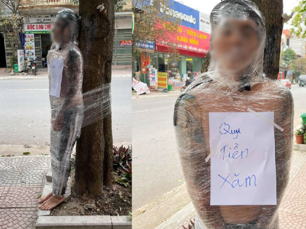 Nam thanh niên bị lột trần, quấn nilon kín người và bắt đứng ngoài gốc cây giữa trời lạnh giá vì quỵt tiền xăm gây xôn xao