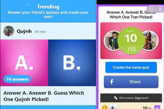 Thận trọng với những game trắc nghiệm trên Facebook