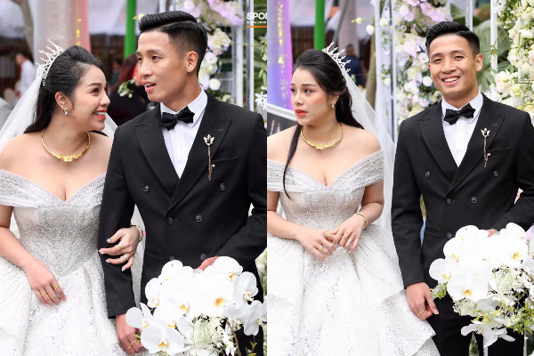 Vợ Bùi Tiến Dũng diện váy cưới khoe vai trần gợi cảm giữa tiết trời 8 độ C
