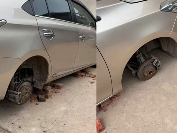 Chủ xe hoảng hồn vì ngủ một giấc xe đã tanh bành, ô tô mất 4 'điểm tựa' quan trọng