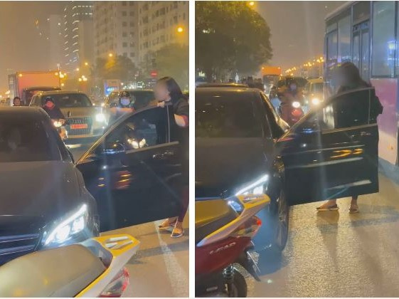 Người phụ nữ chặn xe Mercedes giữa đường phố Hà Nội nghi do bị 'bạn tốt cướp chồng', cú đá của cô gái trẻ từ ô tô gây chú ý