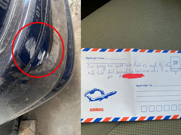 Bị quệt xước ô tô, tài xế vẫn thấy vui vì 'thủ phạm' gửi phong bì rỗng kèm dòng chữ biết điều