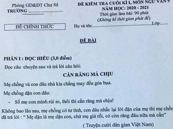 Xôn xao đề thi Văn bàn 'mẹ chồng ngoại tình' và 'giúp bạn khóc'