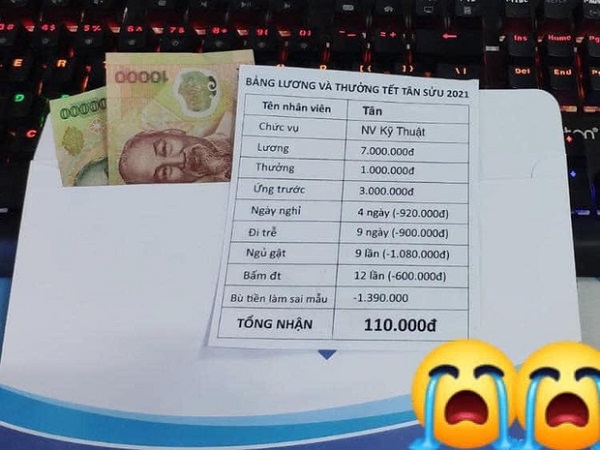 Thực hư phong bì tiền của thanh niên tên 'Tân' nổi rần rần khắp MXH, Tết đến nơi mà cả lương và thưởng chỉ có... 110.000 đồng