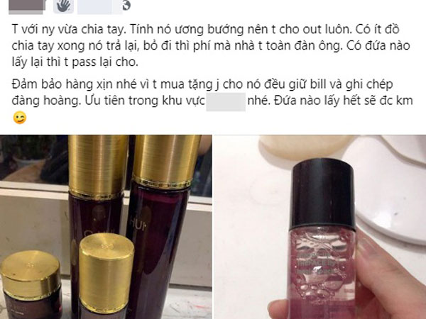 Nam thanh niên gây sốc khi mua gì cho bạn gái cũng giữ bill, khi chia tay thì thản nhiên rao thanh lý mỹ phẩm cô ấy trả lại