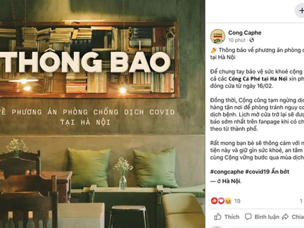 Hàng loạt quán cà phê ở Hà Nội đã chuyển sang bán online hoặc tạm đóng cửa để ngăn chặn dịch bệnh lây lan