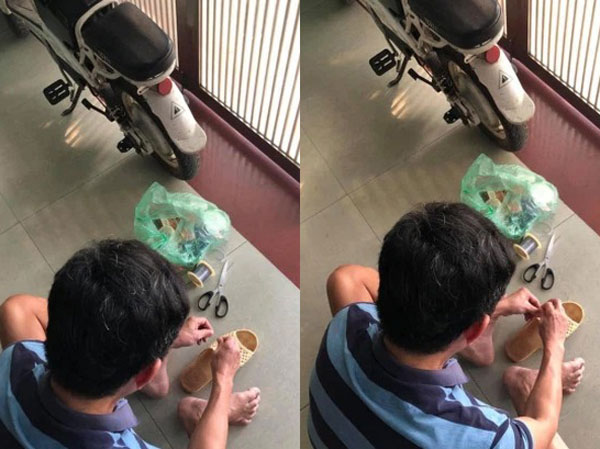 Rơi nước mắt với hình ảnh người đàn ông ngồi buộc lại đôi dép tổ ong đã rách, câu chuyện của đứa con còn gây xót xa hơn
