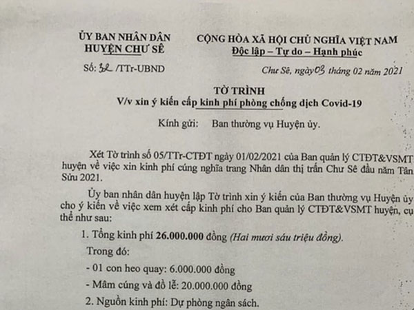 Chuyện lạ: Đề nghị cấp kinh phí phòng chống Covid-19 nhưng nội dung lại... mua heo quay