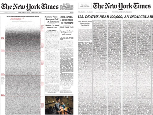 1000, 100.000, rồi nửa triệu: 2 trang nhất gây ám ảnh cả thế giới của New York Times về hiện thực đau đớn Covid-19 mang lại