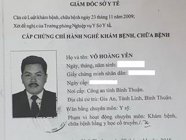 Ông Võ Hoàng Yên chữa bệnh ở địa phương khác là không đúng quy định