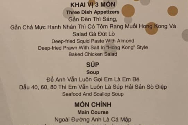 Tờ thực đơn tiệc cưới 'cồng kềnh', đọc xong là đủ no luôn