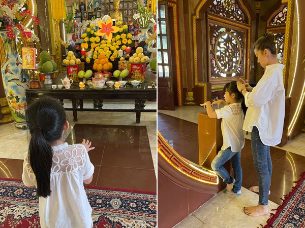 Bé Lavie đến thắp hương vào ngày giỗ đầu của cố NS Mai Phương, ngây thơ đứng trước di ảnh mẹ gây xót xa