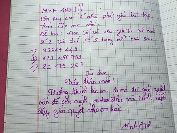 Ra bài tập yêu cầu con tự giải, cô bé viết vài chữ để lại mà mẹ đọc muốn sang chấn tâm lý