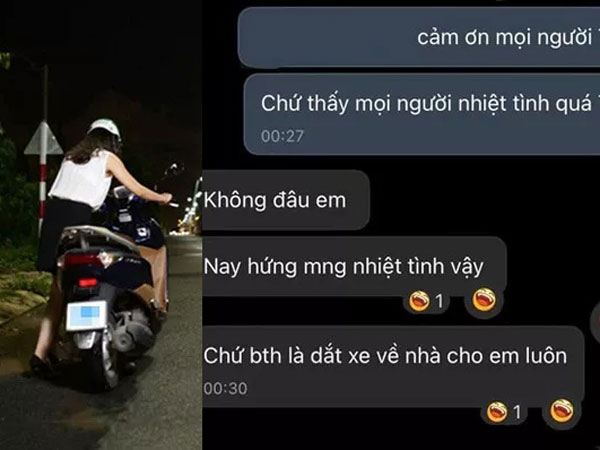 Vừa mệt vừa sợ dắt xe máy hết xăng trên đường tối, cô gái cảm kích khi được 3 người đàn ông giúp đỡ nhiệt tình