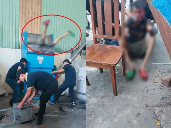 Người đàn ông không may ngã chúi đầu vào máy nghiền gạo đang chạy bị cuốn cụt cả 2 tay, hình ảnh hiện trường gây ám ảnh