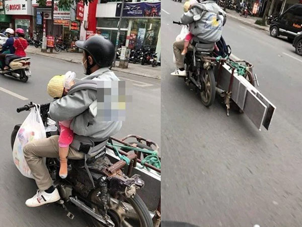 Thót tim với cảnh người đàn ông chở đồ cồng kềnh trên phố mà lái xe một tay, nhìn đứa trẻ anh bế trong nhưng mà xót xa