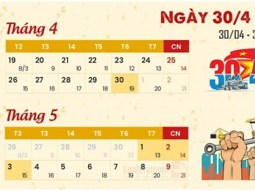 Lịch nghỉ lễ Giỗ Tổ Hùng Vương, 30/4 và 1/5 và chế độ tiền lương làm thêm giờ của người lao động
