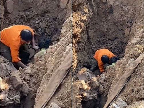 Clip sốc: Đang đào đường tại Tố Hữu thì phát hiện người đàn ông 'ngồi dưới lòng đất'