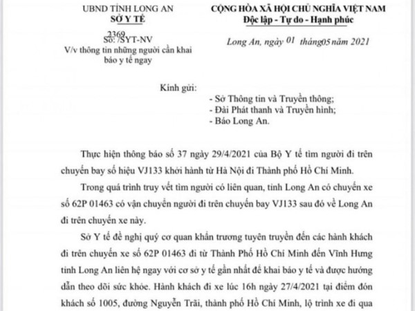Long An truy tìm 16 người đi chung xe với F1 của bệnh nhân Covid-19