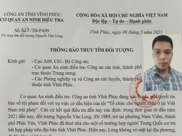 Vĩnh Phúc: Truy tìm đối tượng bao che người Trung Quốc cư trú trái phép