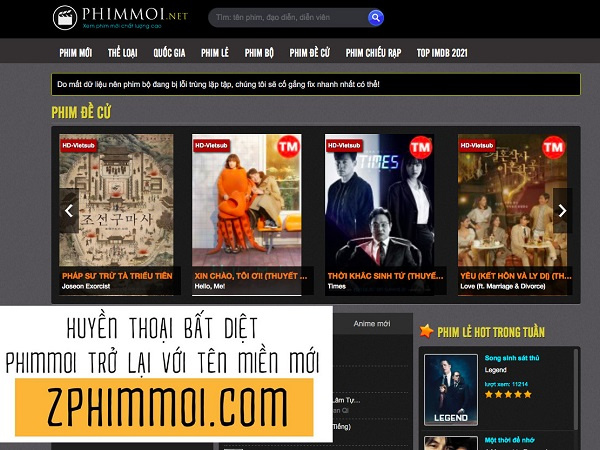 Phimmoi.net bất ngờ hồi sinh trở lại với tên 'zphimmoi.com'