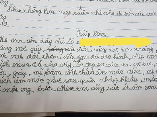 Bài tập làm văn của học sinh tiểu học bóc phốt loạt sở thích "healthy và balance" của mẹ, khoe cả một điều mà hiếm gia đình có
