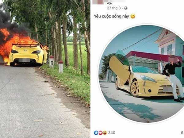 Siêu xe bất ngờ bốc cháy dữ dội, tài xế bung cửa thoát thân