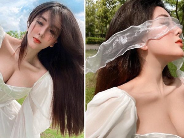 Võ Ngọc Trân lại diện váy áo trễ nải, khoe vòng 1 như muốn 'trào ra'