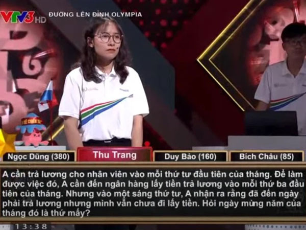 Câu hỏi Olympia đọc xong lú luôn: 'Trả lương vào thứ 4 đầu tiên của tháng. Hỏi ngày mùng 5 vào thứ mấy?'