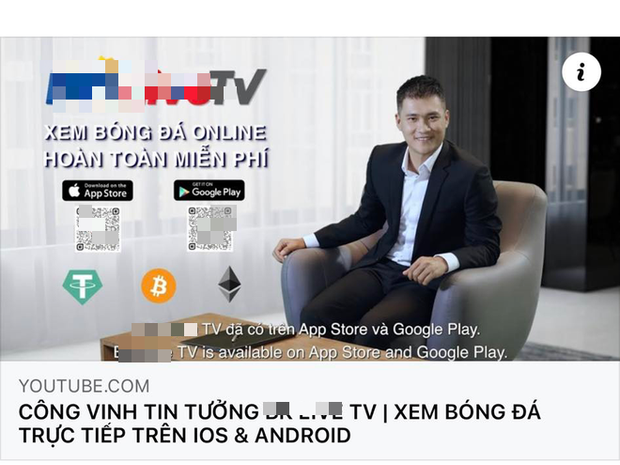 Hình ảnh Công Vinh xuất hiện tràn lan trên các video quảng cáo cho ứng dụng cá cược bóng đá?