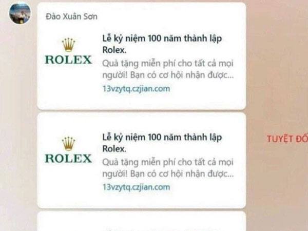 Click vào quảng cáo 'trúng thưởng đồng hồ Rolex', coi chừng mất tài khoản ngân hàng