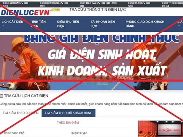 Xuất hiện website giả mạo Tập đoàn Điện lực Việt Nam