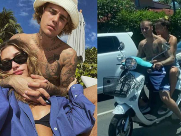 Hot rần rần hình ảnh Justin Bieber cởi trần phóng xe máy chở vợ đi chơi, nhìn tưởng bon bon giữa trời nắng Quận 1
