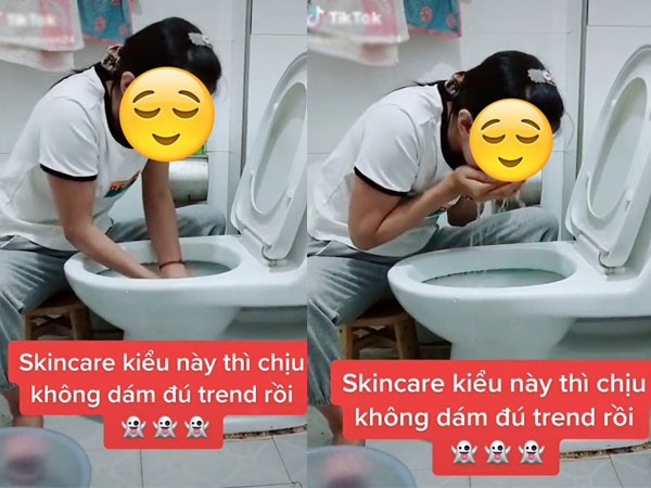 Sốc nặng với clip cô gái trẻ vô tư skincare, súc miệng với nước trong bồn cầu, dân tình phẫn nộ: 'Rồi trẻ con nó học theo thì sao!'
