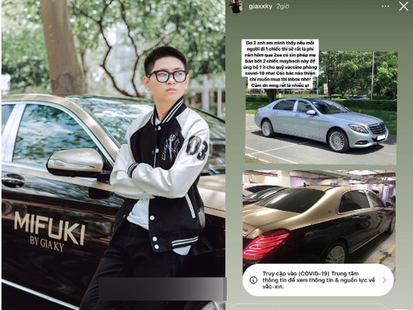Rich kid 2k3 đi Maybach tiếp tục rao bán 2 chiếc xe chục tỷ ủng hộ Quỹ vaccine Covid-19