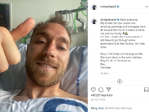 Eriksen lần đầu xuất hiện, chính thức lên tiếng về sự cố bất tỉnh trên sân