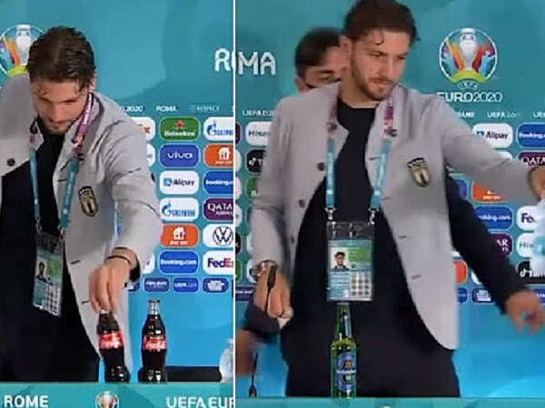 Học theo Ronaldo, tiền vệ Italia loại 2 chai Coca-Cola khỏi tầm mắt