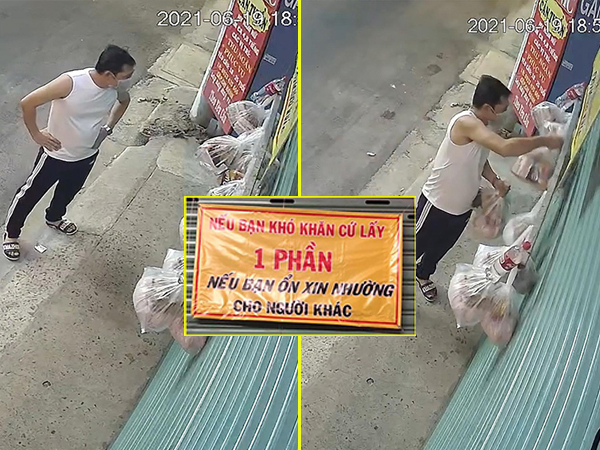Video: Thanh niên cao to 'vét sạch' đồ từ thiện treo trên tường