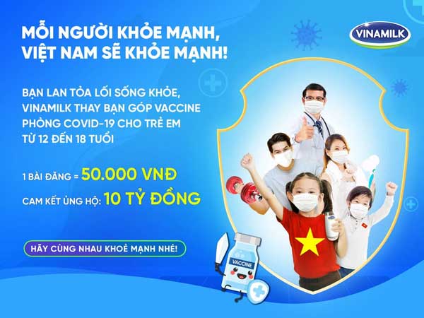 Vinamilk kêu gọi cộng đồng lan tỏa lối sống khỏe, với mục tiêu góp vaccine cho trẻ em
