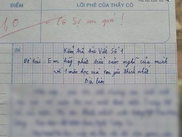 Làm đề văn miêu tả môn học yêu thích, cậu học sinh cấp 1 khiến cô giáo phải phê: 'Cô sợ em quá!'