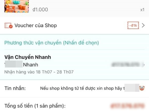 Canh mãi mới săn sale được món đồ 1 ngàn đồng, nhìn qua giá ship khách đành ngậm ngùi thoát ra cho đỡ bực