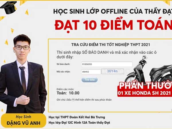 Nam sinh đạt 10 điểm Toán, thầy giáo chơi lớn thưởng nóng luôn 1 chiếc SH mới toanh