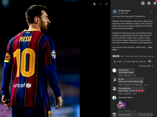 Messi làm 'náo loạn' MXH, website của Barcelona sập ngay trong đêm!