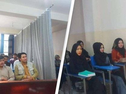 Lớp học tại Afghanistan lúc này: Rèm lớn chia đôi giảng đường, nữ sinh không được đi cửa chính, nam nữ không được phép ngồi gần
