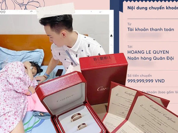 Vợ sinh con, chồng chuyển khoản 'thưởng' gần 1 tỷ cùng cặp nhẫn siêu sang và câu đáp trả cho nghi án photoshop vì một 'điều lạ' ở lệnh chuyển khoản!