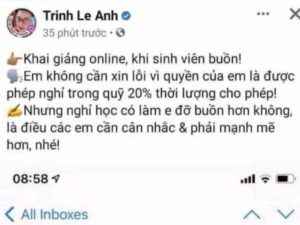 Sinh viên xin vắng học vì nhà có người mất, giảng viên kiêm MC VTV đăng lên Facebook mỉa mai: Nghỉ học có làm em đỡ buồn hơn không?