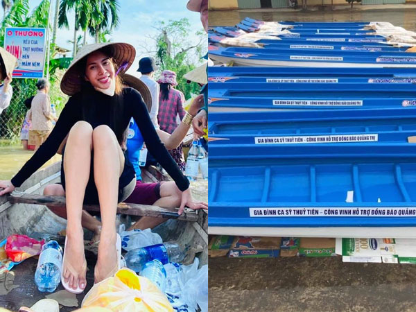 Netizen tranh cãi hình ảnh Thuỷ Tiên tặng thuyền máy cứu trợ miền Trung nhưng chỉ ghi tên 2 vợ chồng, phía chính chủ nói gì?