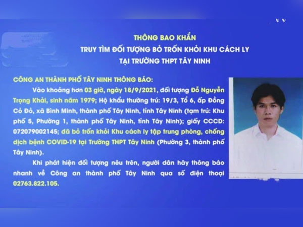 Công an phát thông báo khẩn truy tìm đối tượng trốn khỏi khu cách ly tập trung
