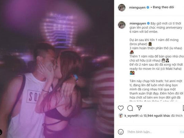 Hot girl Mie Nguyễn nói lời ngọt ngào với chồng trẻ nhân kỉ niệm 6 năm yêu